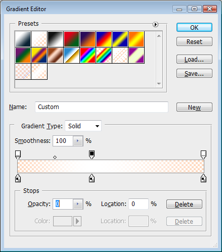 Solid gradient, 100% smoothness, transparent to white to transparent