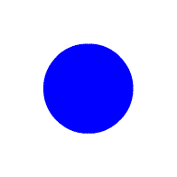 A blue circle changing into a slightly larger red square